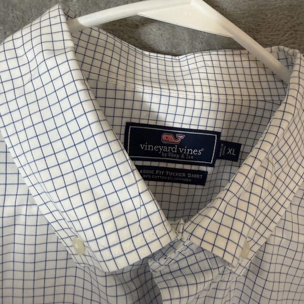 Vineyard Vines Classic Fit Tucker Shirt Mens XL White Blue Check Long Sleeve - Picture 3 of 8